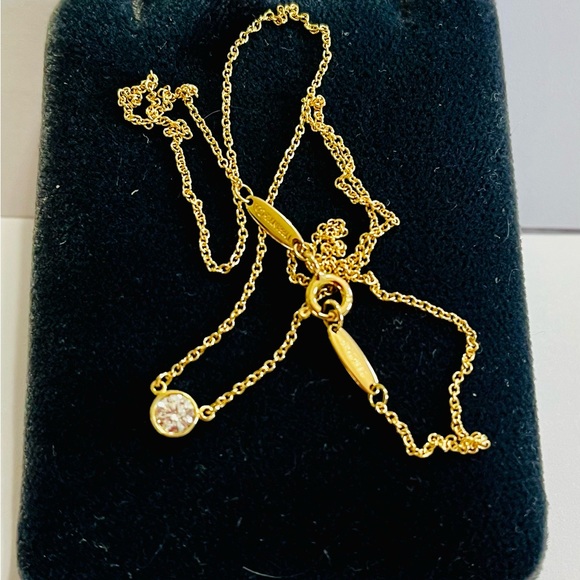 TIFFANY & CO / ELSA PERETTI 18K GOLD DIAMOND BY THE YARD PENDANT NECKLACE .24CT - Picture 7 of 12
